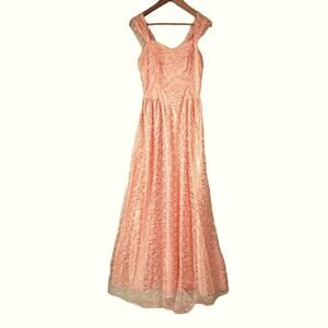 Vtg 70s JCPenney Sleeveless Formal Dress Peach with Lace Overlay FLAW